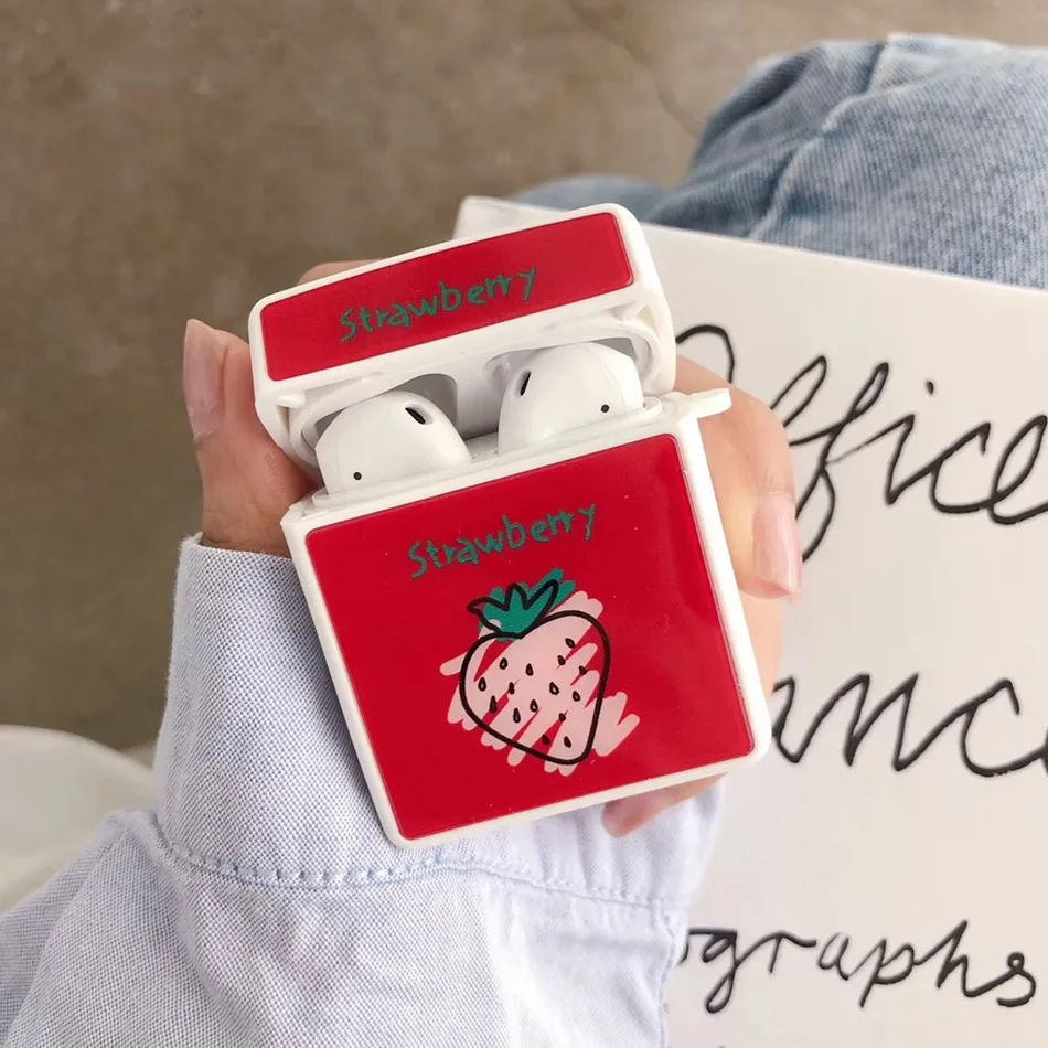 Strawberry Для AirPods случае 3D мультяшный наушник чехол для Apple Airpods 2 забавные интимные аксессуары защитную крышку с палец кольцо ремень - Цвет: Strawberry
