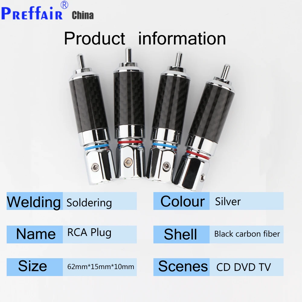 

4Pieces OEM High Quality Rhodium Plated Carbon Fiber RCA Plug Connector Hifi Auido Cable Plug