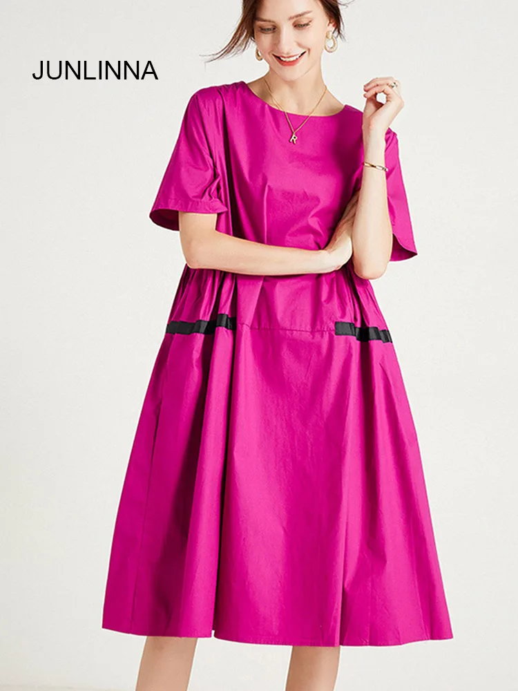 

Women Plus Size Dresses Pure Colour O-Neck Short SleeveCombed Cotton Lady Loose Dress 2021 Summer New Dress