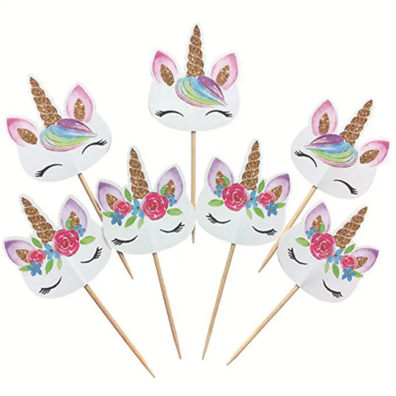 

24pcs Unicorn cake toppers Unicorn party birthday party baby shower wedding cupcake home party cake decoration supplies 2021