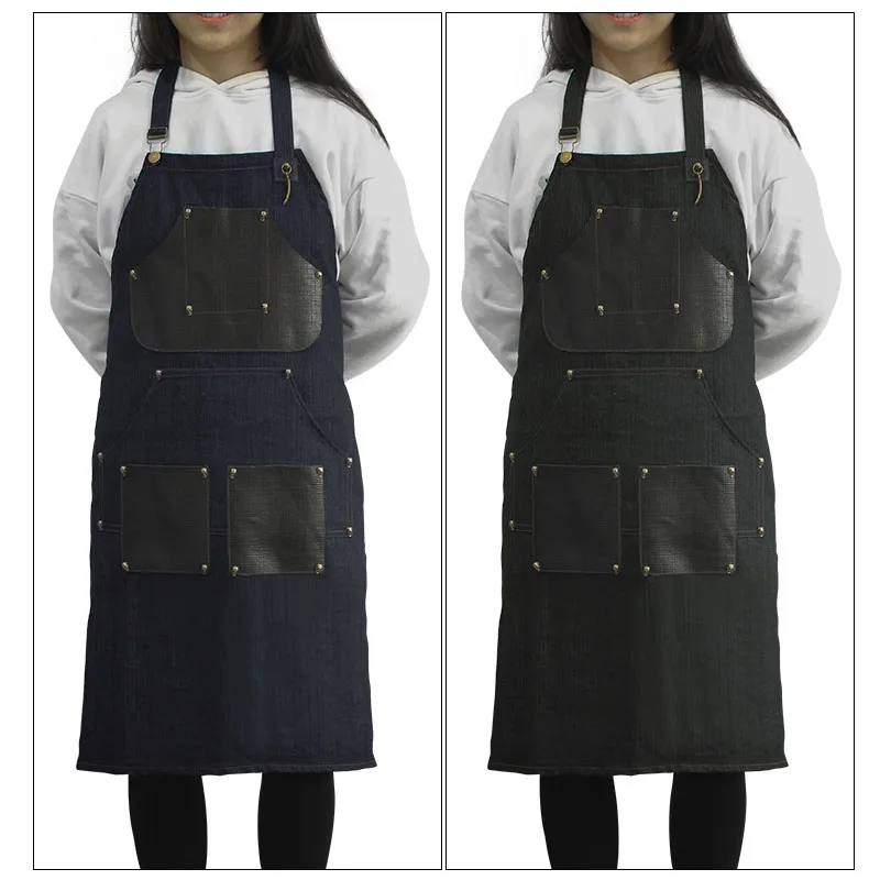 Регулируемый высококачественный джинсовый фартук ручной работы с карманами на