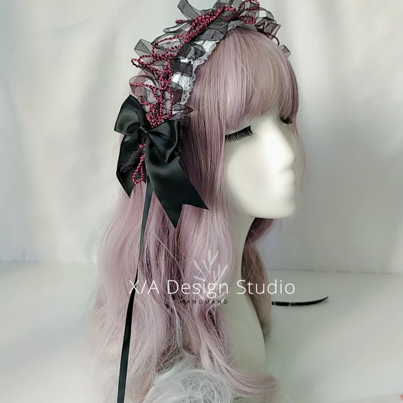 

Original custom Tea Party lolita Gothic Lolita Lace Black Bow Headwear Hair Clip Hand made KC Taking pictures Headband Props