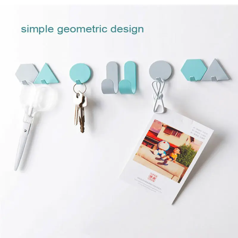 

4Pcs/Set Wall Mounted Metal geometry Hooks Adhesive Hangers Organizer Rack -Gray