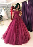 2020 elegant off the shoulder arabic long prom party gowns plus size burgundy lace flowers sequins prom dresses ball gown