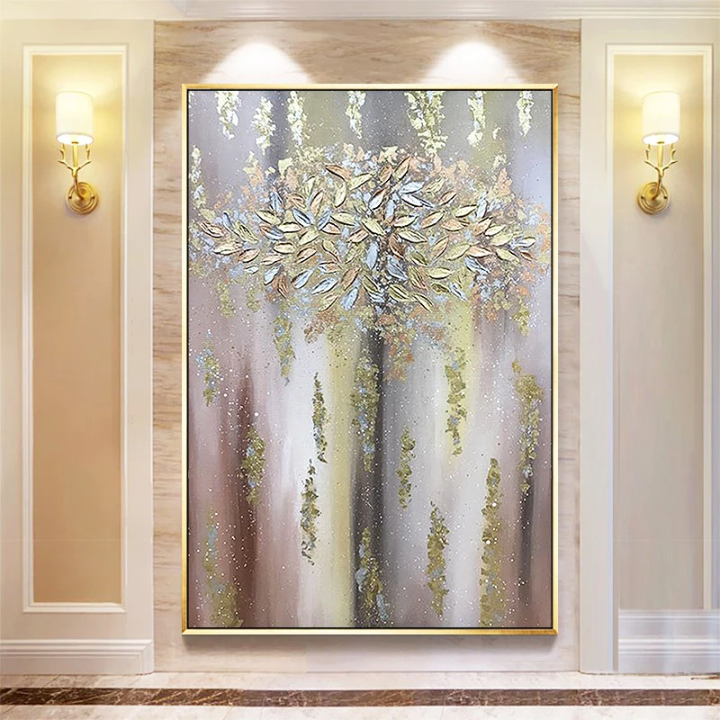 

Hand-painted Abstract Oil Painting Substantial Gold Pachira American Paintings Entrance Hallway Living Room Decorative Painting