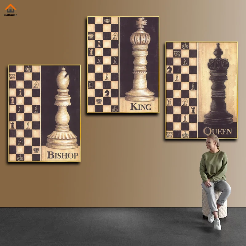 

Vintage International Chess King Queen Bishop Loft Style Decorative Prints Wall Art Canvas Painting Home Living Room Decoration