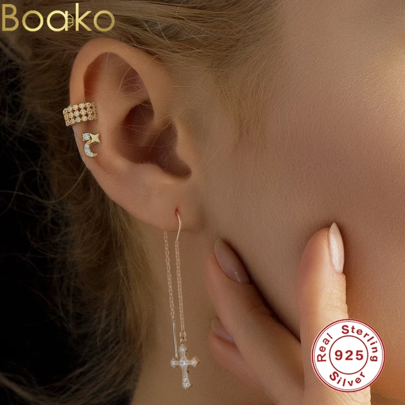 

BOAKO S925 Sterling Silver Long Tassel Cross Stud Earrings 2020 Fashion Hanging Women Earrings Summer Jewelry Girls Party Gift