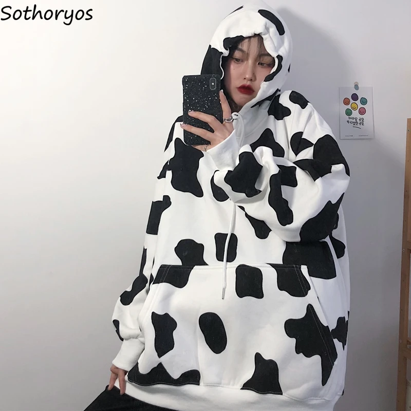 

Толстовка женская с капюшоном, Модный свитшот с капюшоном и передним карманом, в японском стиле, утепленная бархатная кофта для отдыха в сти...