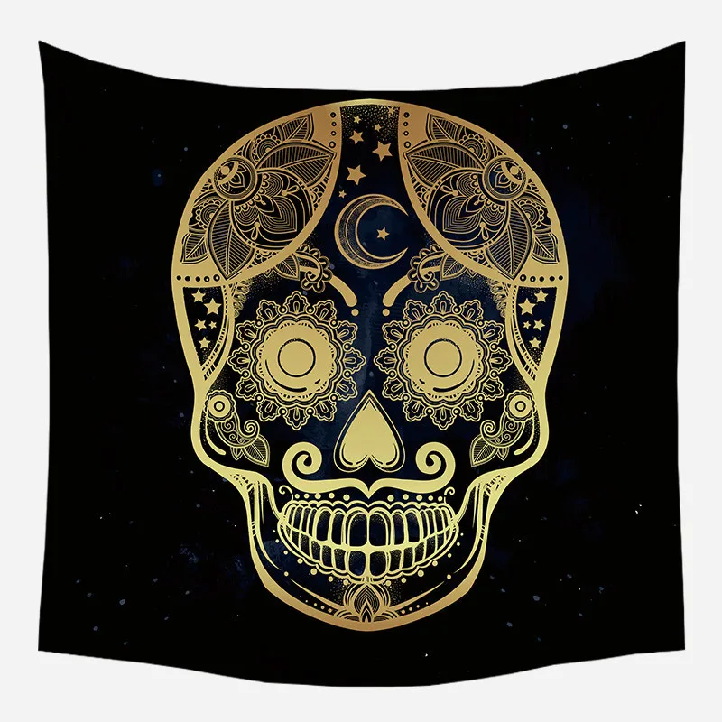 Гобелены в стиле Триппи с изображением черной Золотой Луны Подвесной Настенный