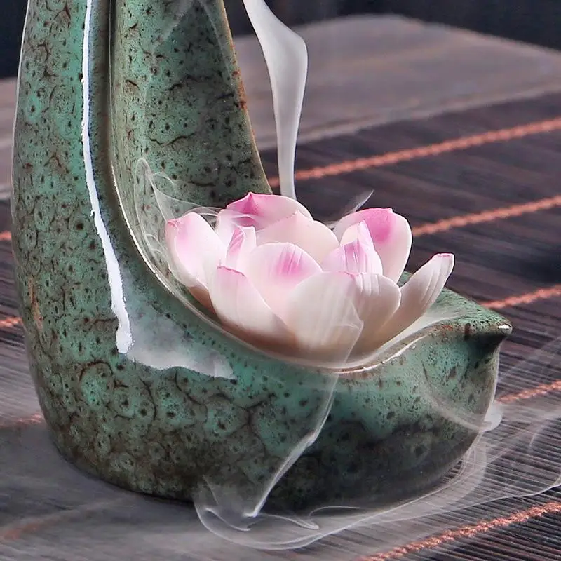 

Traditional Lotus Incense Burner Chinese Smoke Waterfall Incense Stick Holder Ceramic Buddhism Crafts Home Decor Censer Zen 2019