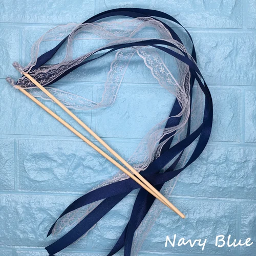 Navy Blue and Lace 50 шт. свадебные ленты палочки скручивающаяся лента для танцев реквизит лента на палочке с кружевом DIY Свадьба День Рождения Вечеринка подарки - Цвет: Navy Blue and Lace