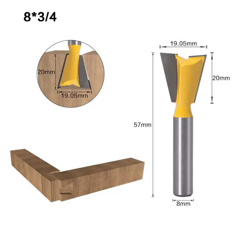 

Drop Ship&Wholesale 8mm Milling Cutter Bit 1/4 3/8 1/2 5/8 3/4 Dovetail Groove Router Woodwork Tools Dec. 20