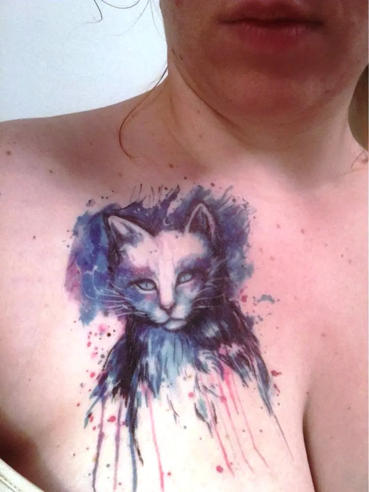 Водонепроницаемая Временная тату Наклейка Большой размер синяя кошка 21*15 см