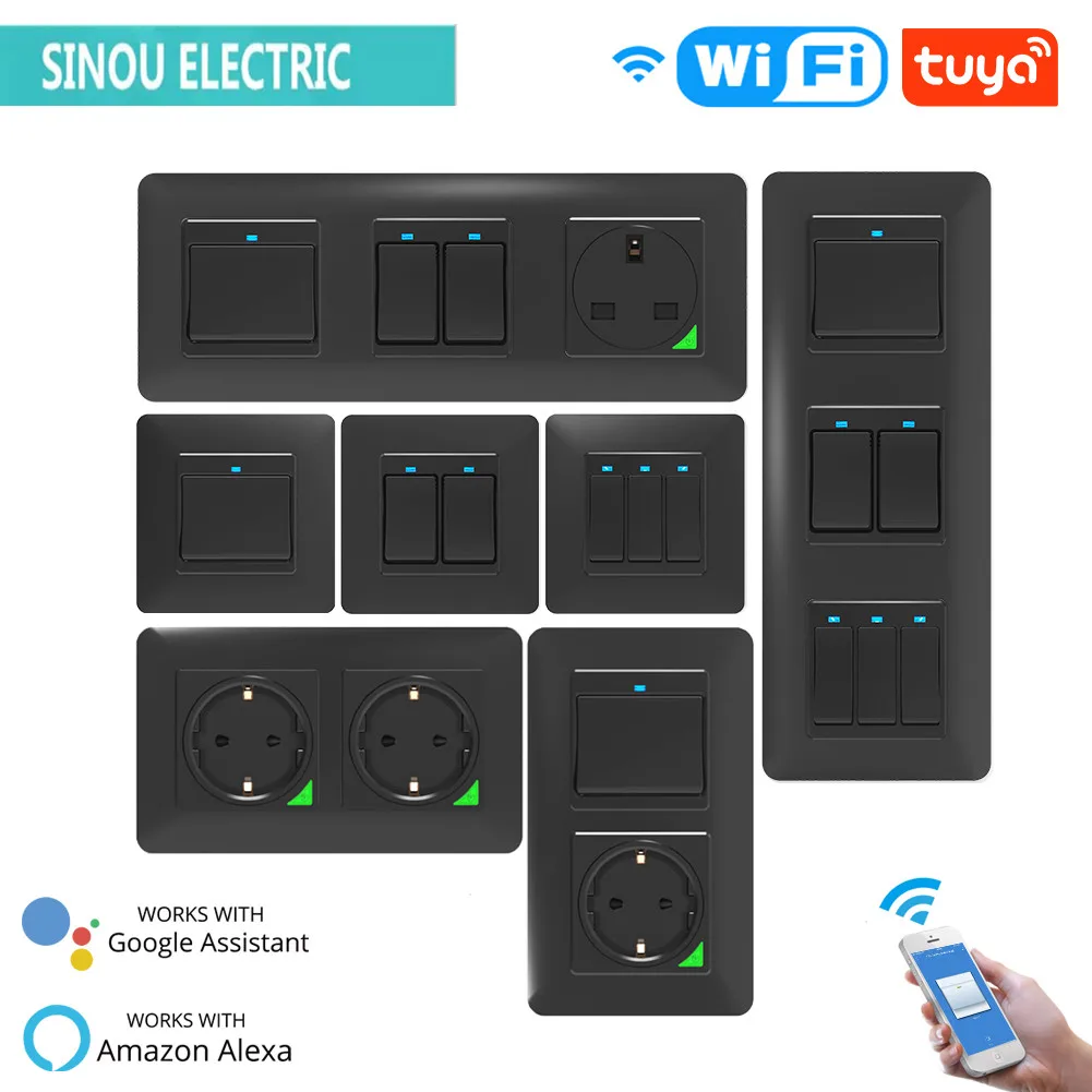 

Умная розетка и настенный выключатель с Wi-Fi для дистанционного управления, совместим с Alexa, Google home, Smart life и Tuya