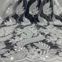 beautiful sequins 5 yards with beads french net lace latest african tulle mesh fabric nigerian handcut evening wear ts9610