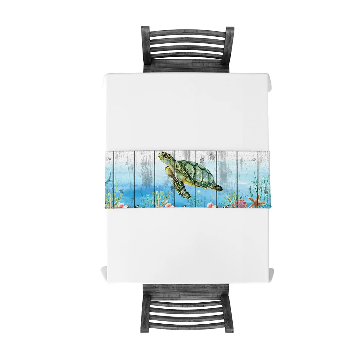 Ocean Turtle Coral Starfish Wood Grain Hotel Family Dinner Table Flag Kitchen Decoration Runner | Дом и сад