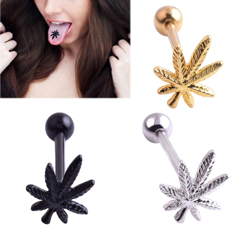 Горячая распродажа металлические черные конопляные листья для пирсинга языка