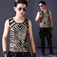 bar nightclub male dance performance costume singer rock stage costume gold sequined vest mens gothic clothes 2020