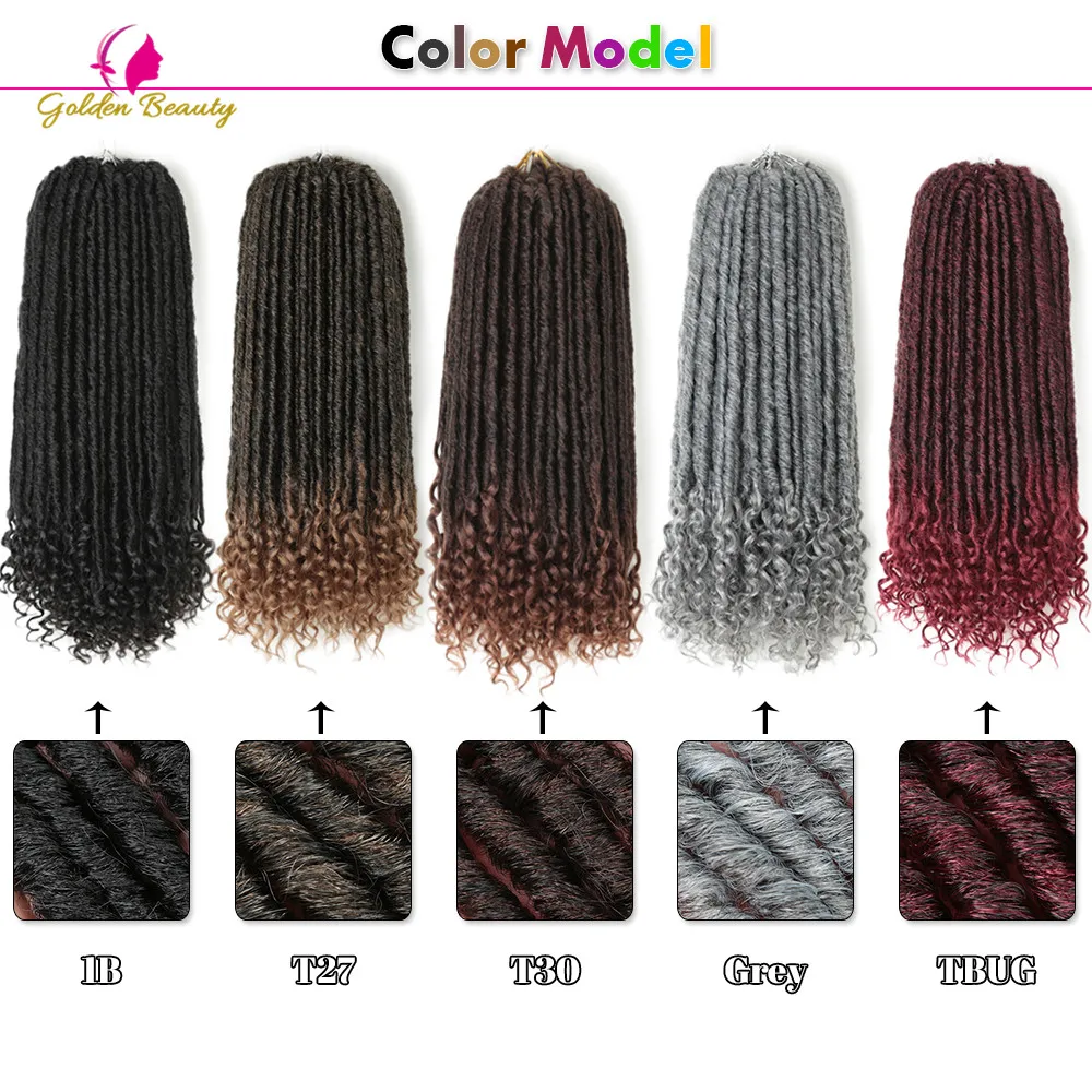 

20inch Ombre Faux Locs Crochet Braids Soft Natural Braid Synthetic Braiding Hair Extension Goddess Hair 24 Stands Golden Beauty