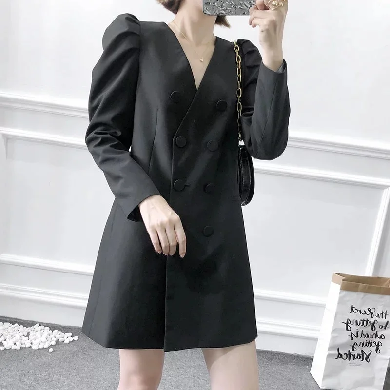 Черное однотонное осеннее Женское пальто повседневная верхняя одежда топы с