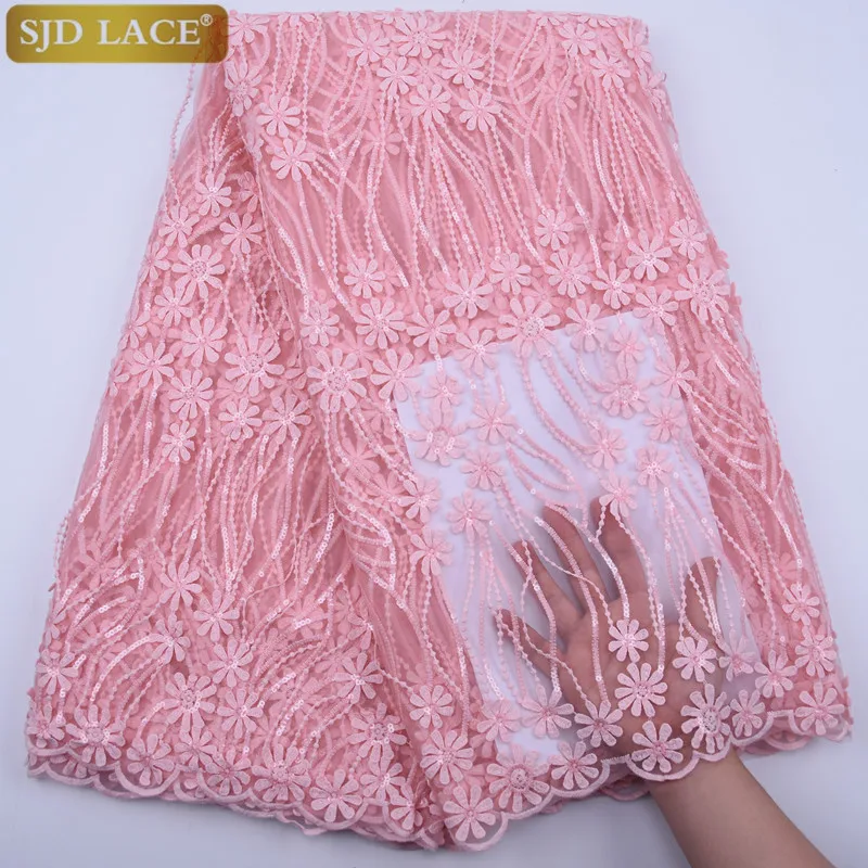 Кружевная зеленая африканская кружевная ткань SJD с плавающими цветами и