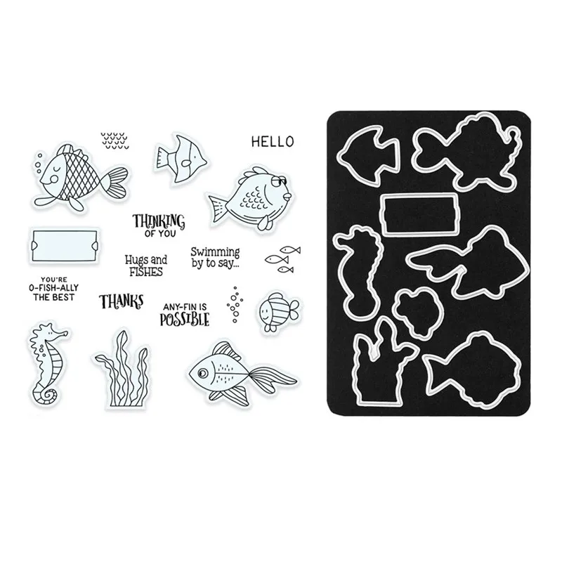 

Ocean Underwater World Fish Hippocampus Metal Cutting Dies And Clear Stamps For DIY Paper Craft Handmade Card Album 2021 New
