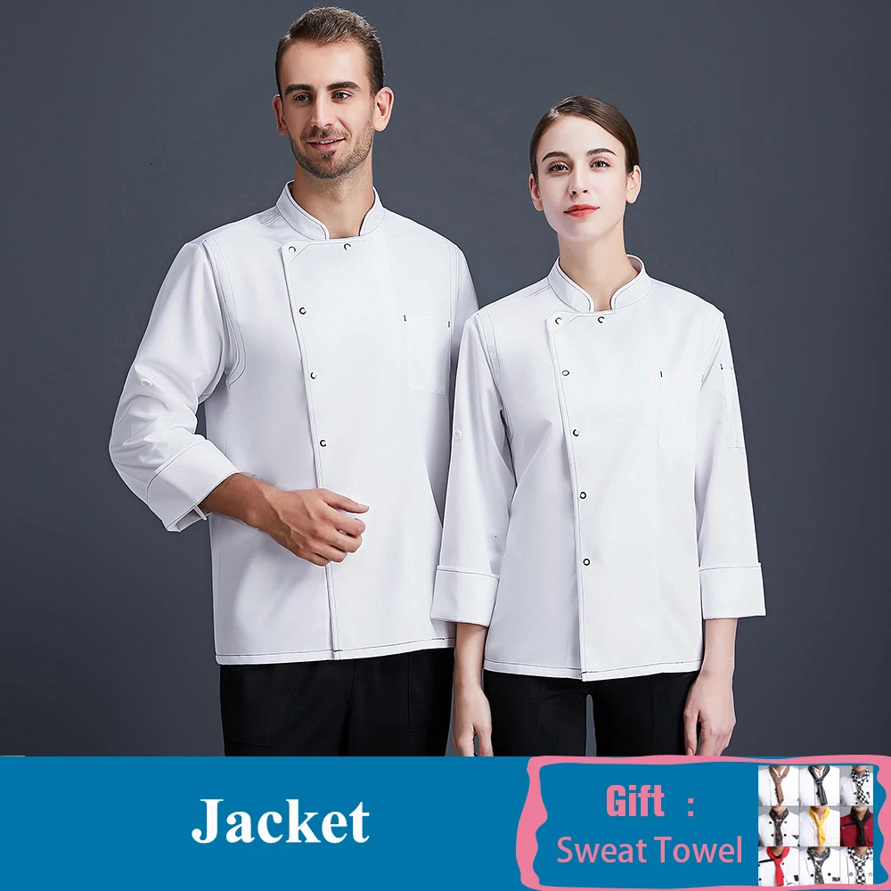 White Coat Высокое качество поварская одежда с длинным рукавом Кухня форма офицантки шеф-повар куртка кафе пекарня работа официанта одежда поварская одежда - Цвет: White Coat