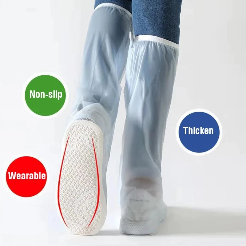 Reusable Water Proof Shoe Cover Long Length Slip-resistant Zipper Rain Boots Overshoes Waterproof Rainy Days Useful Tools