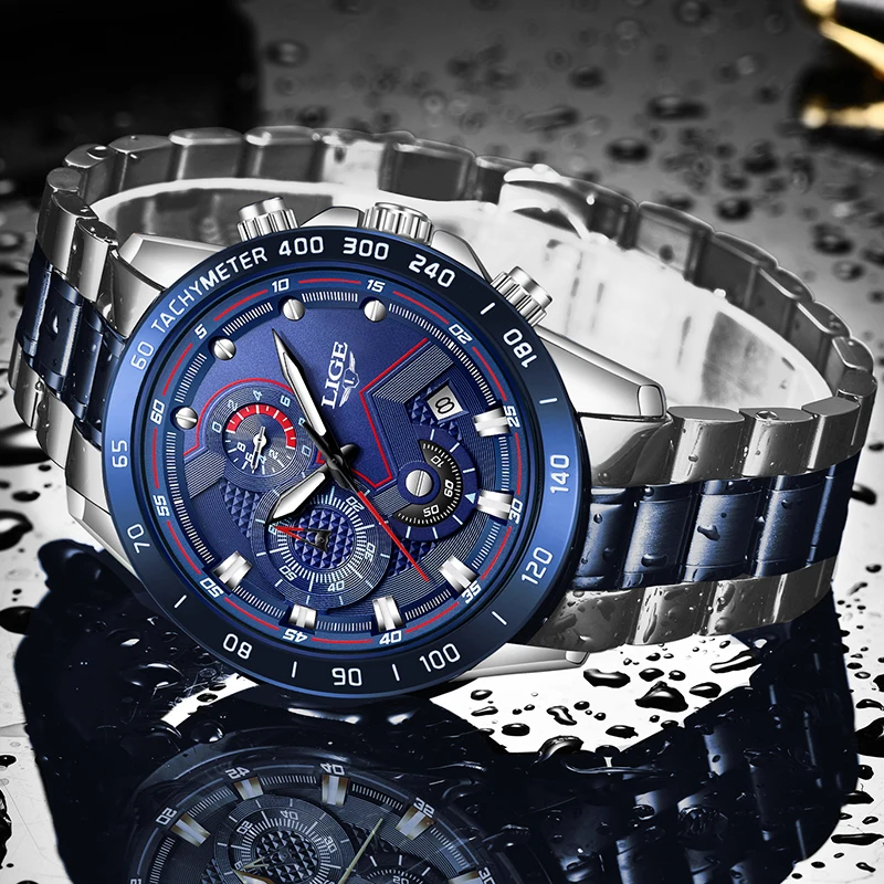 relogio masculino lige hot fashion mens watches top brand luxury wrist watch quartz clock blue watch men waterproof chronograph free global shipping