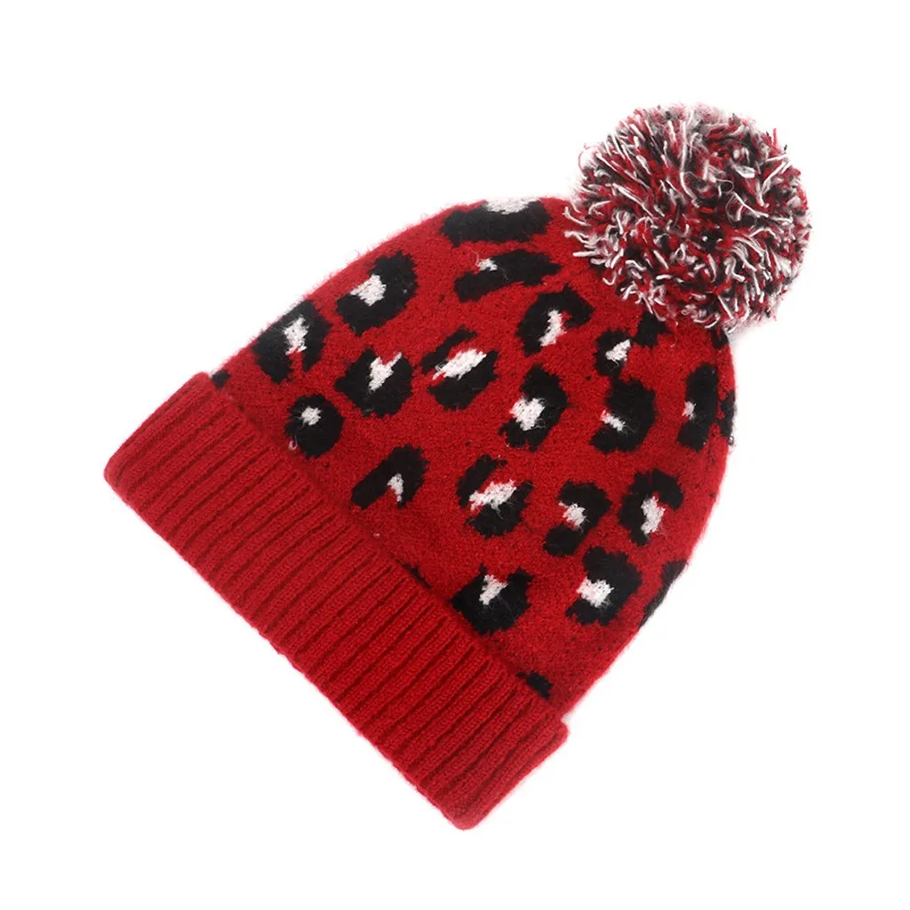 Женская трикотажная шапка с леопардовым принтом мягкая теплая шерстяная