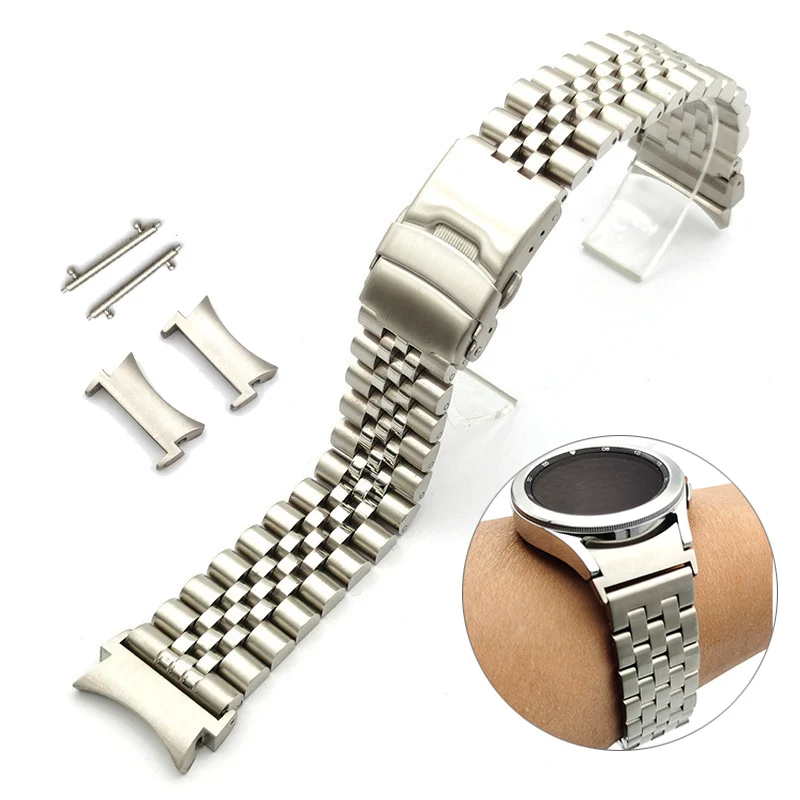 

No Gaps Stainless Steel Strap for Samsung Galaxy Watch 4 Classic 46mm 42mm/Watch4 44mm 40mm Wrist Band Curved End Metal Bracelet