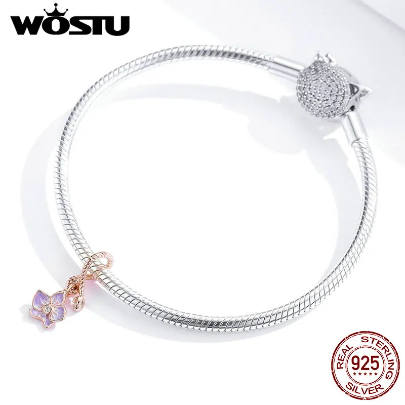 Новинка Настоящее серебро 925 пробы очаровательный браслет с фиолетовыми