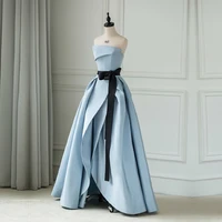 new gray blue high split prom long strapless backless stain evening special occasion dress vestido de fiesta