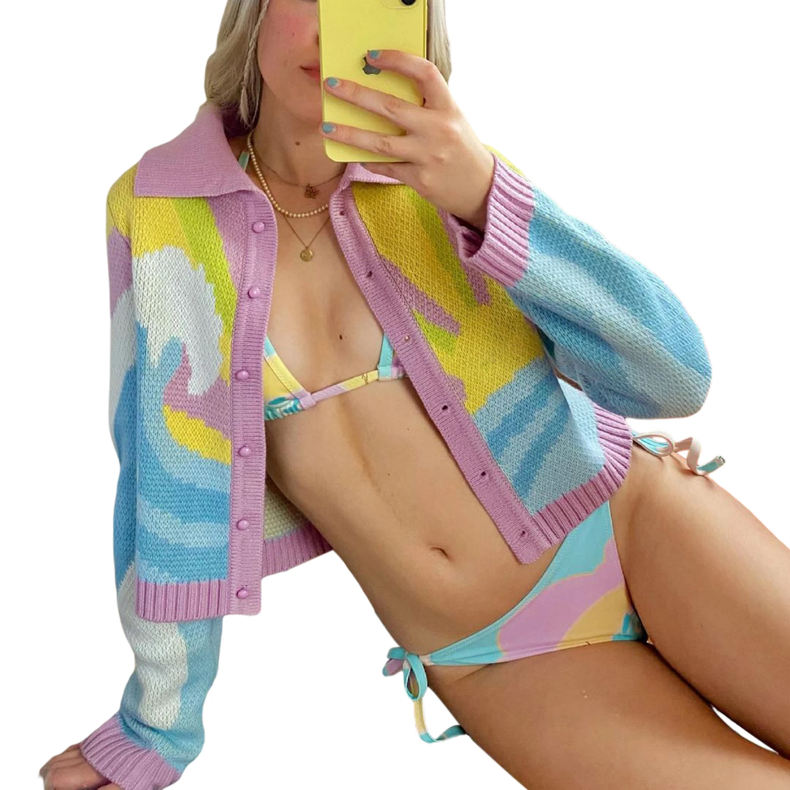 

Женский Повседневный Кардиган с длинным рукавом, жаккардовое однобортное трикотажное пальто с вышивкой, новинка 2021