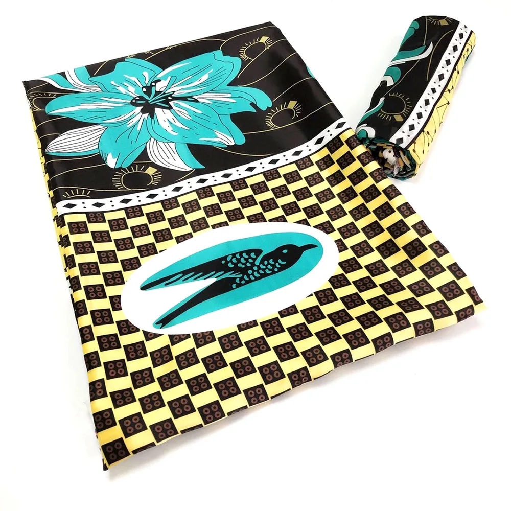 

New Arrived African Satin Silk Fabric Soft Fabric 4+2 yards Black African Silk Fabric For Women Party Dress