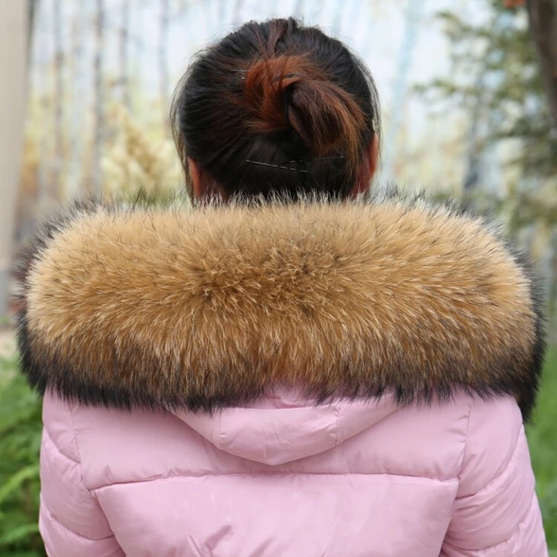 Зимний 100% натуральный мех енота воротник женский шарфы толстый теплый пуховик