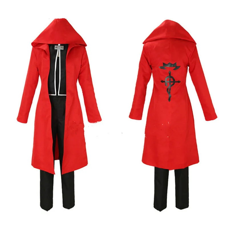 

Anime FullMetal Alchemist Cos Edward Elric Costume Cosplay Hooded Coat Custom Made Full Set for Halloween Free Shipping