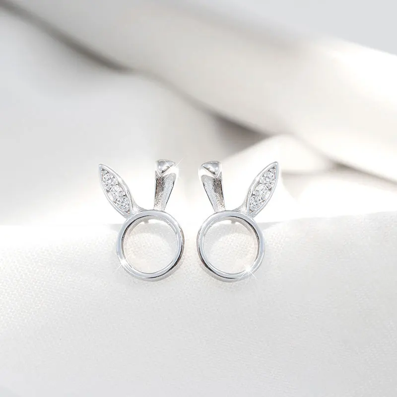 

YC3905E S925 Silver Fashion Sweet Delicacy 4A Zircon Cute Rabbit Ear Stud GIRL'S Gift Party Banquet WOMEN'S Jewelry Earrings