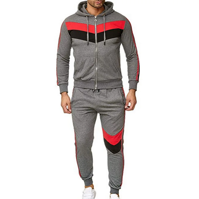 

Men's sets Colorblock Sports Suit Two Pieces Set Men's Zipper Hoodie Sweatshirt Pants Tracksuit Sportswear Outfit Men's jacket