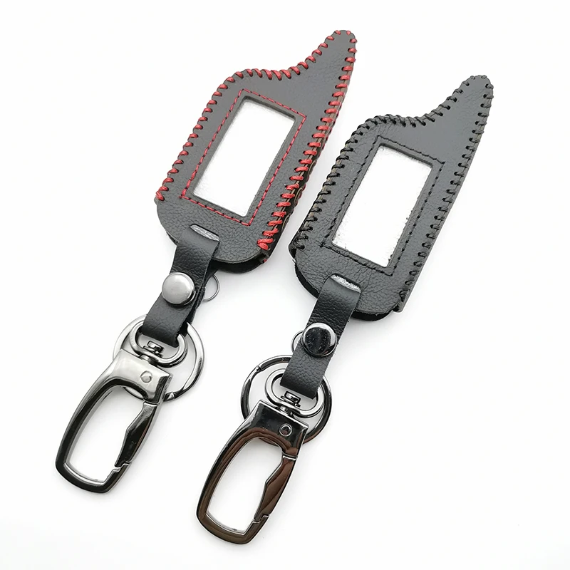 

Russian Version M4 100% Leather Keychain Case for Scher Khan magicar 4 3 lcd two way remote car alarm system protect shell