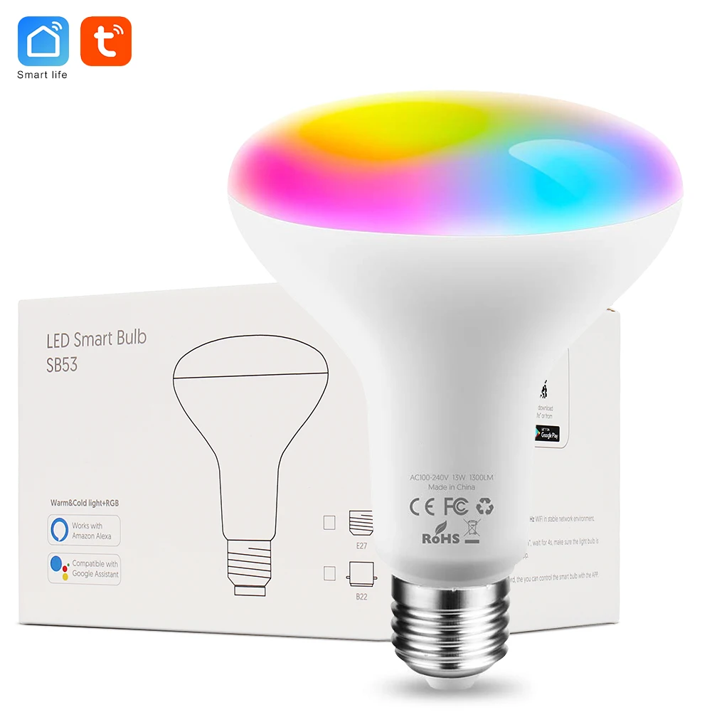 YOSYN E27 Smart Светодиодный лампочки Wi-Fi 13 Вт RGB Красочная Светодиодная лампа с регулировкой многоцветный Wake-Up светодиодный свет смарт-лампа Alexa Google Home
