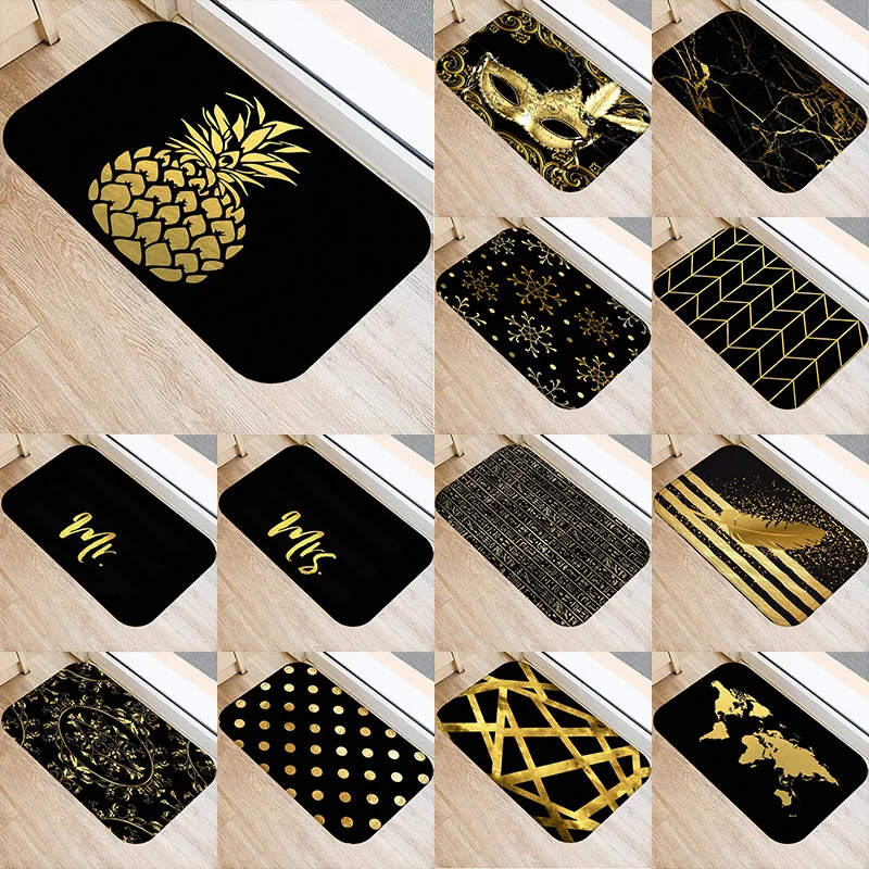 

Golden Printed Kitchen Entrance Door Mat 40x60cm Coral Velvet Carpet Doormat Colorful Indoor Floor Mats Anti-Slip Rug