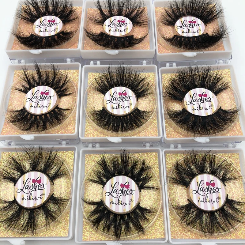 Mikiwi Free custom Logo 25mm lashes 30/50/100/200 Wholesale Glitter Paper  Square case packaging Label Makeup Box Mink Lashes