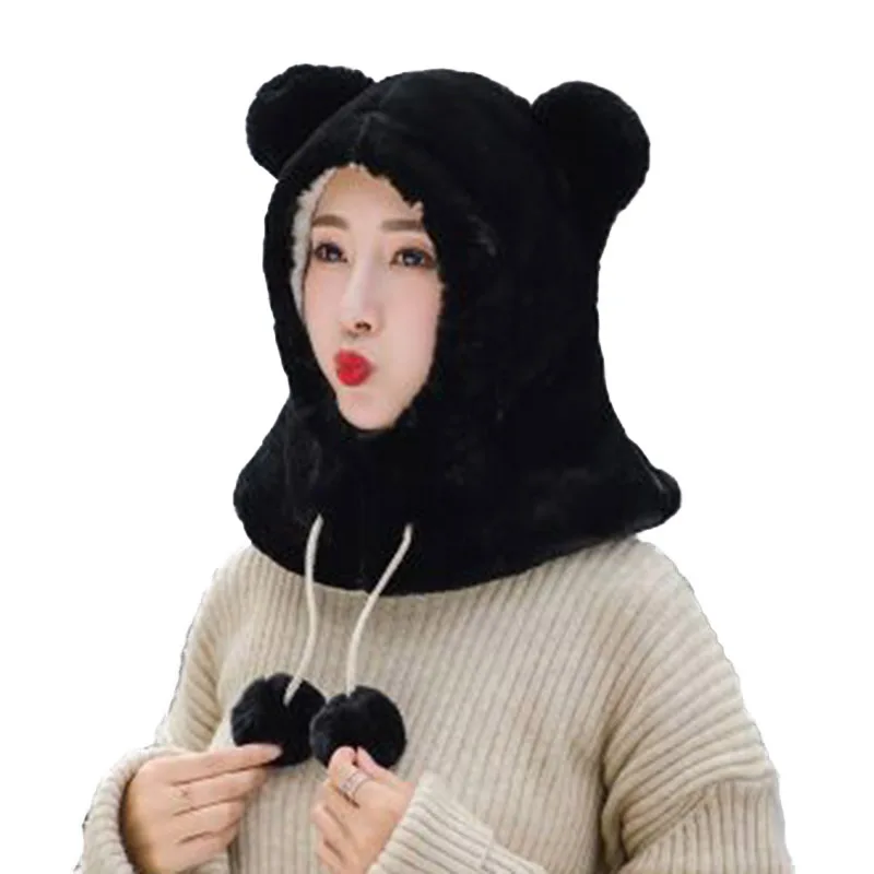Зимняя шапка с помпоном из кроличьего меха для женщин Балаклава толстые