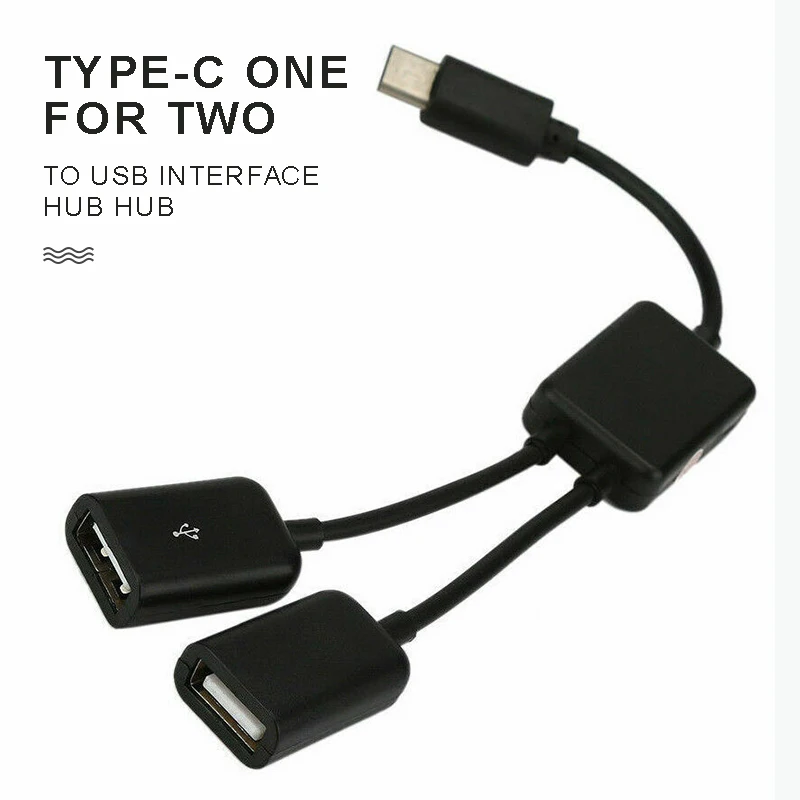 

New Type-C Male to Dual Port USB 2.0 Female Hub Adapter Cable High Speed Transmission Connector Splitter For PC Laptop Tablet