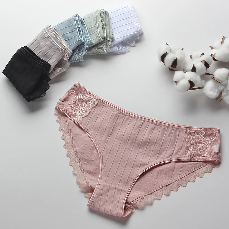 Женские хлопковые трусики бесшовные кружевные нижнее белье женское дышащие с