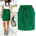 Женская офисная юбка-карандаш, зеленая хлопковая юбка с эластичным поясом и бантом, лето-осень, элегантные миди-юбки