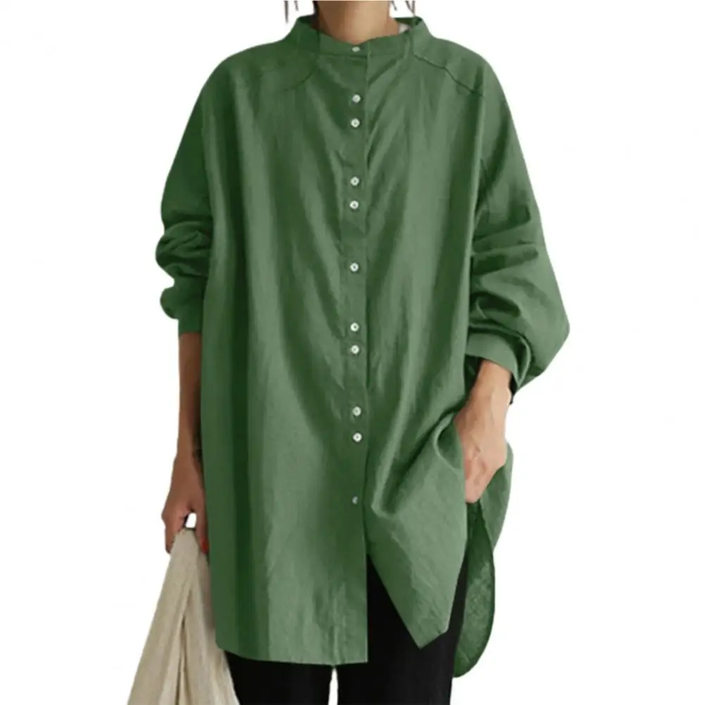 

Women's blouse Solid Color Long Sleeve Women Shirt Single Breasted Buttons Cuff O-Neck Long Elegant Shirt for women Clothing