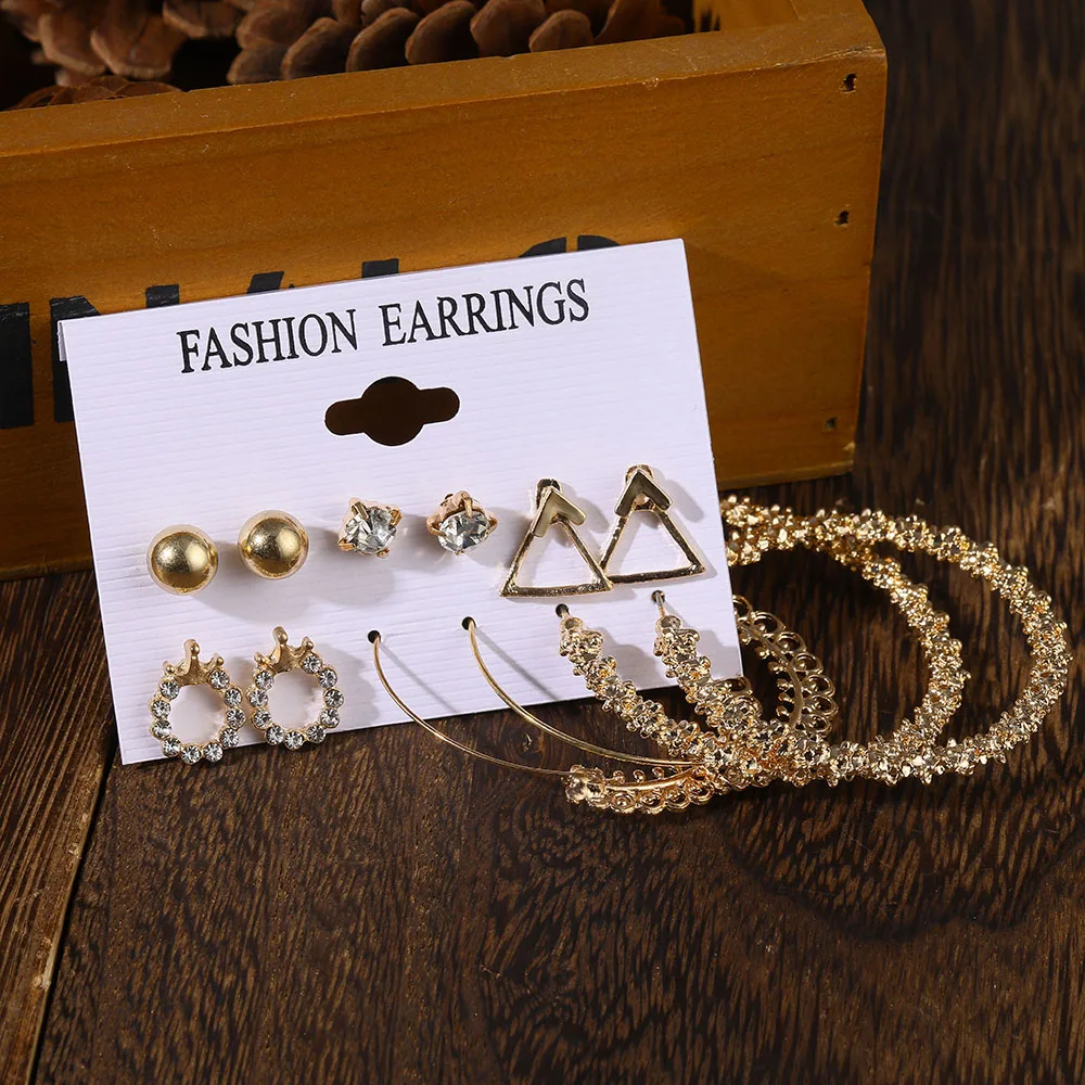Модные геометрические жемчужные цветочные серьги из сплава набор для женщин