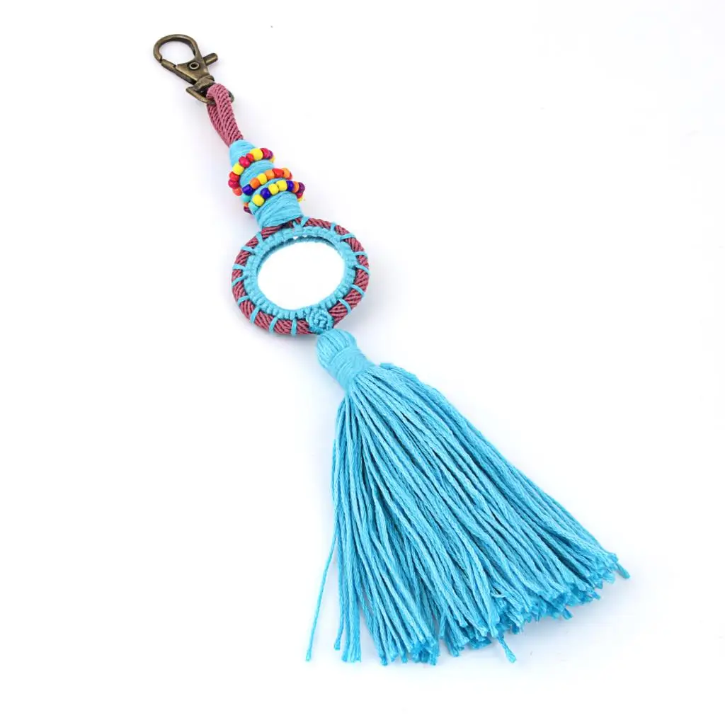 1Pc New Arrival Long Tassels Charms With Mirror Keychain Handmade Girl Strawbag Gift Setting Jewelry Wholesale E2711/E2712 | Украшения и